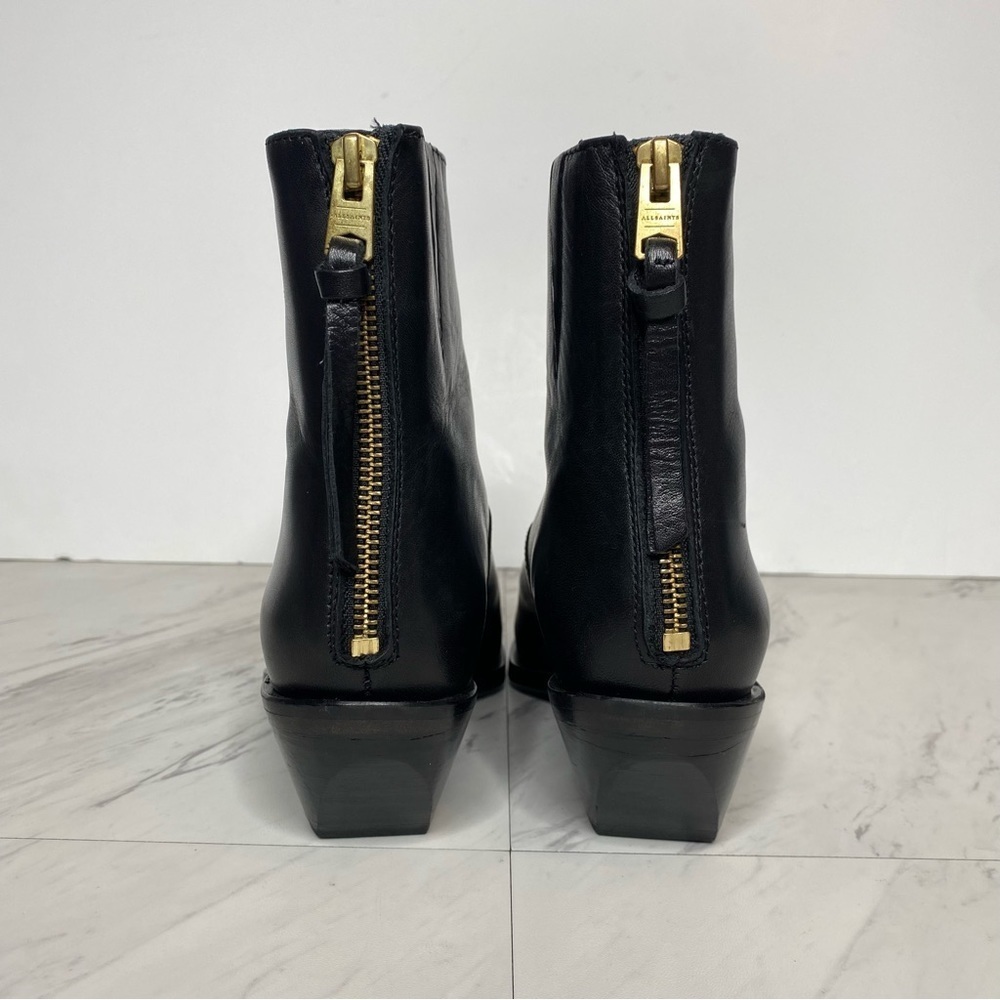 All Saints Lenora Black Leather Bootie 8 - Picture 3 of 14